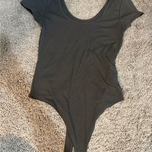 American Eagle Outfitters Charcoal Ribbed Top Bodysuit